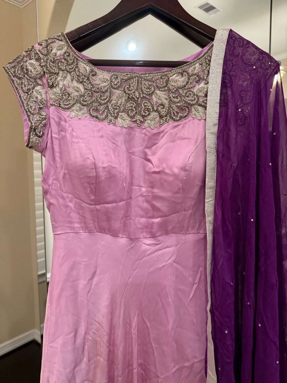 Embellished Pink Gown with Purple Dupatta